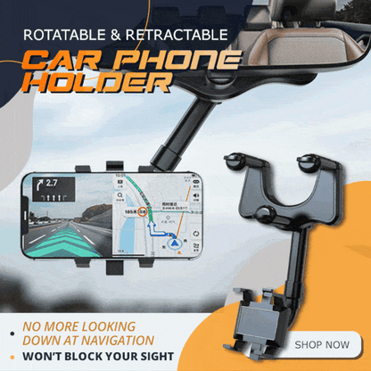 Rear View Mirror Mount, Rotatable and Retractable Car Phone Holder